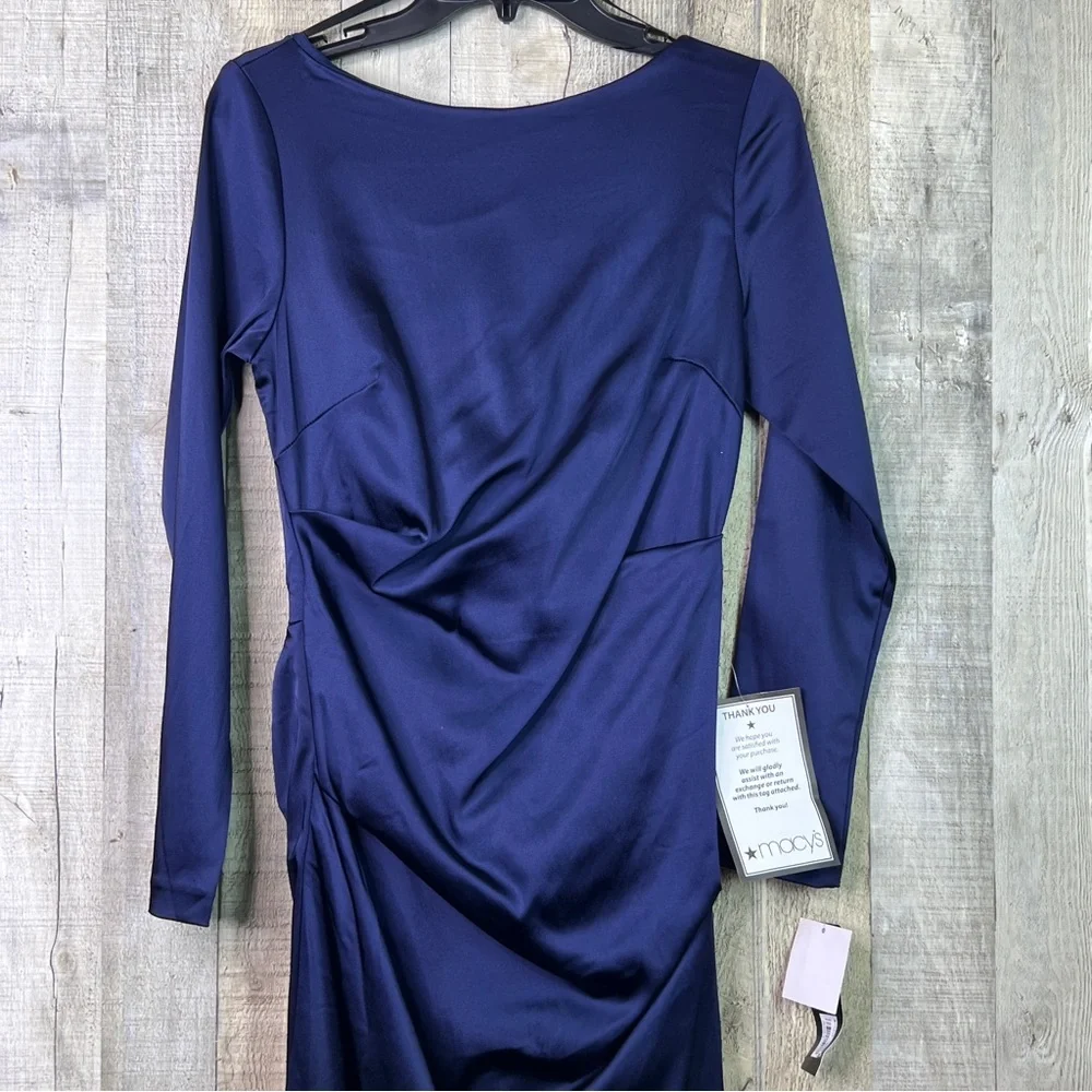 Betsy & Adam Sz. 10 Navy Blue Stretch Satin Lined Long Sleeve Form Fitti… - Picture 4 of 14
